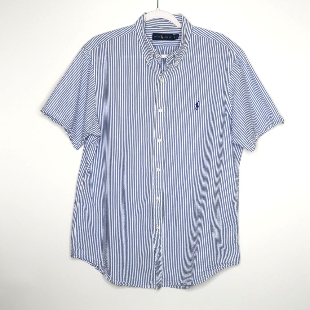 Ralph Lauren Mens Button Up Shirt Size Large Blue White Striped Nautical‎ Casual